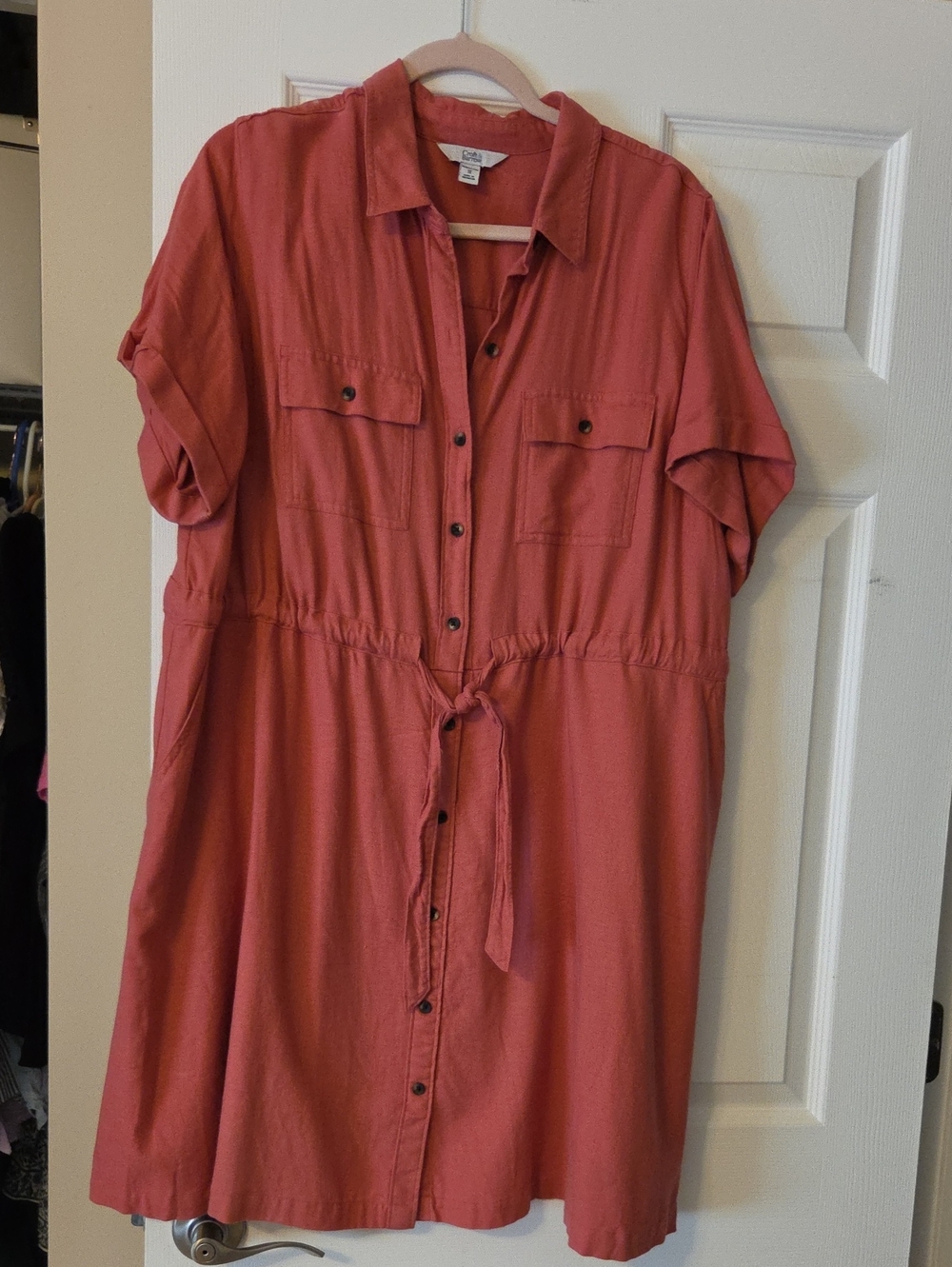 croft & barrow Coral Button-Front Tie-Waist Midi Shirt Dress